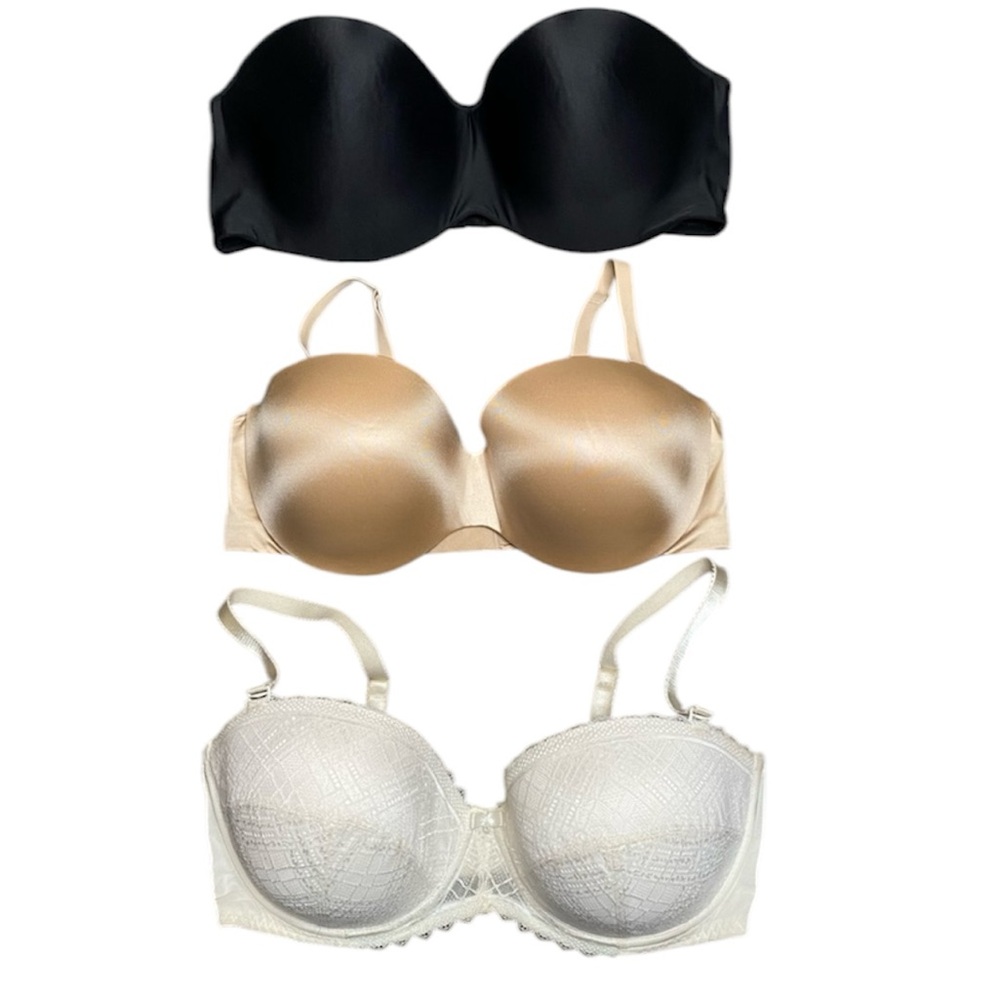 Lot of 3 Lilyette/ Maidenform Sz 40D, 42DD Padded Push Up Bra- Black, Tan, White